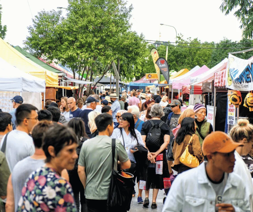 Pop-up market stalls in Brisbane City